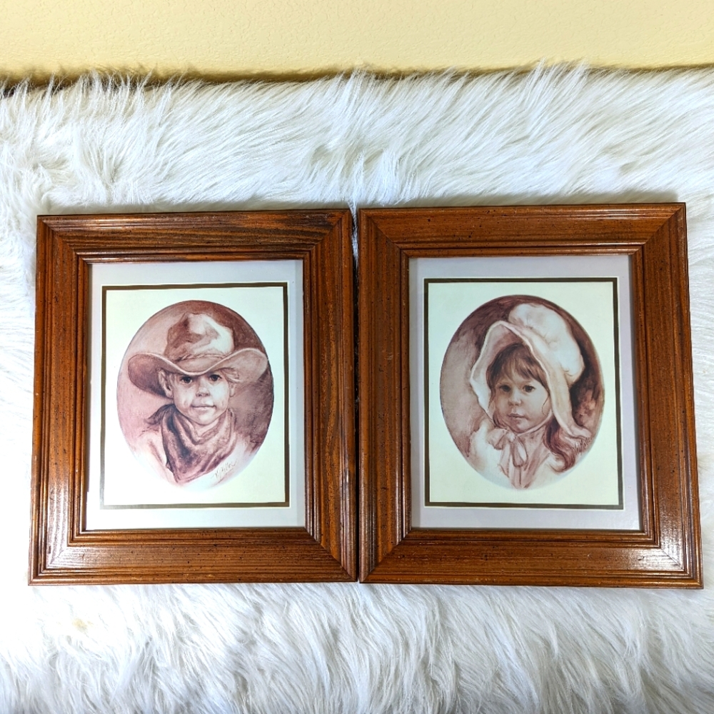 Vel Miller Cowboy And Cowgirl Matted Framed Print 13x15 Set Of 2